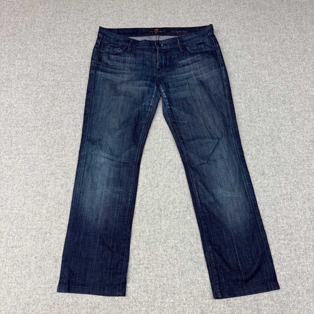 7 For All Mankind Straight Leg Jeans Size 30 Dark Wash Blue Denim Stretch 1214